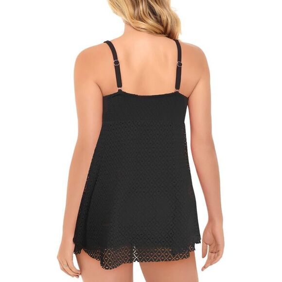 Swim Solutions Women's Black Crochet Bow-Front Swimdress Black 12 - Picture 2 of 2